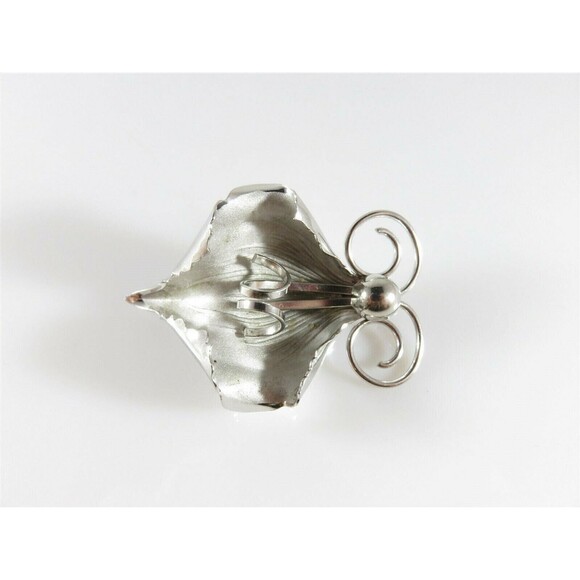 Bond Boyd Brushed & Polished Sterling Silver Orchid Brooch 2 1/8" x 1 1/2" - Picture 1 of 10